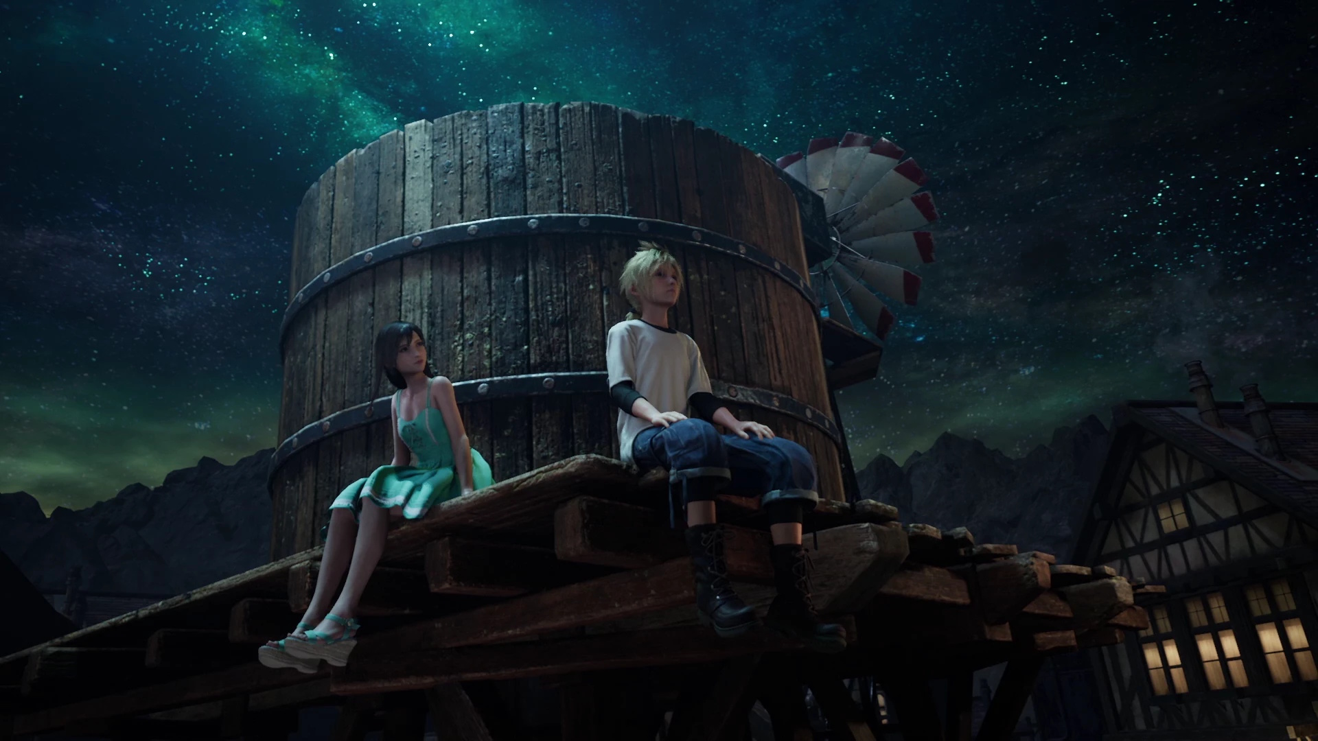 Final Fantasy 7 Remake Young Cloud Tifa Water Tower