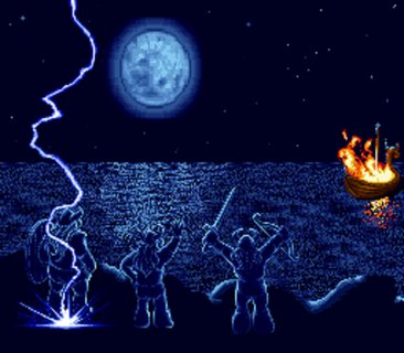 Lost Vikings Viking Ship Fire Lightning Moon Water Awesome