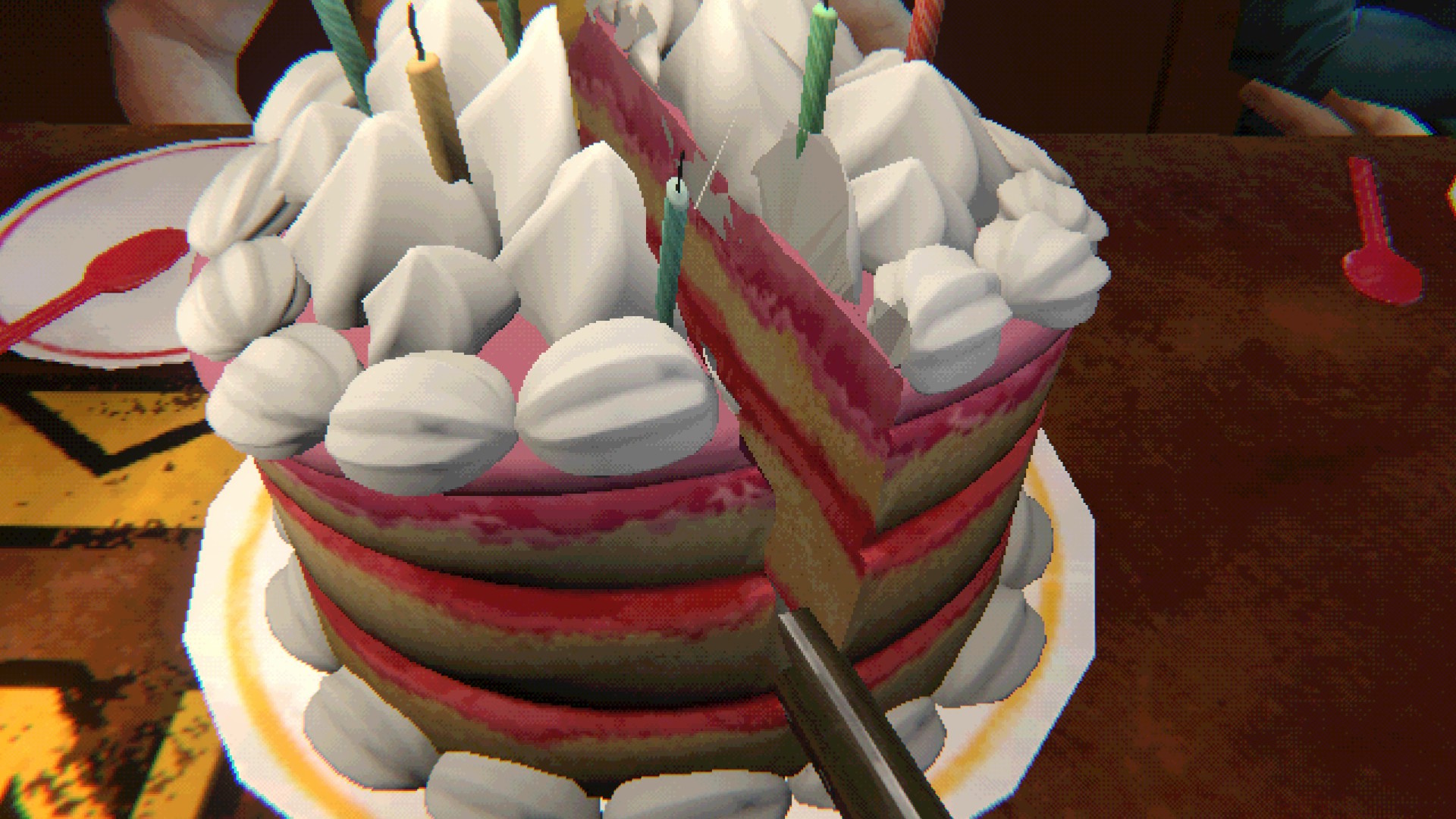 mouthwashing cut cake knife