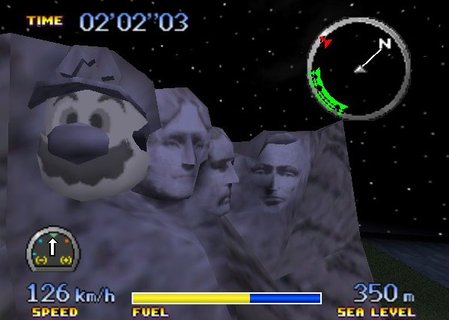 Pilotwings 64 Mount Rushmore Mario