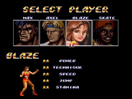 Streets Of Rage 2 Character Select